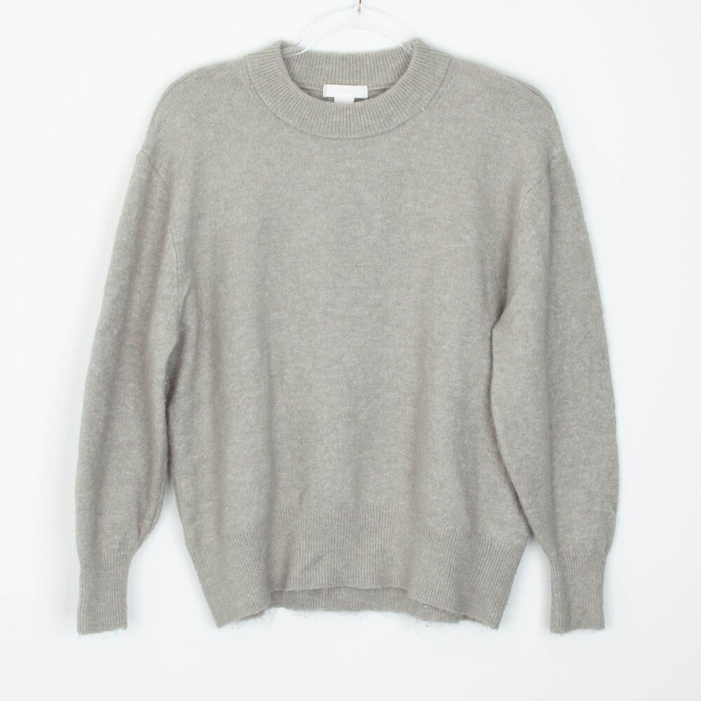 H&M Womens Wool Blend Crewneck Sweater Size M Gray Balloon‎ Sleeve Minimalist